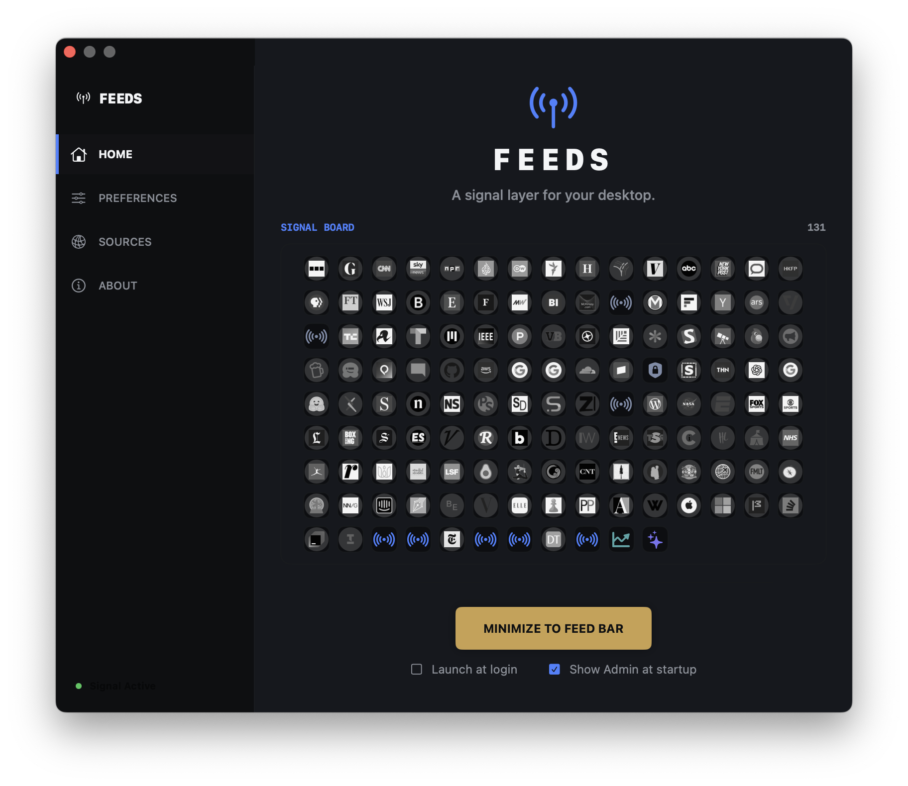 FeedsBar settings with the Signal Board
