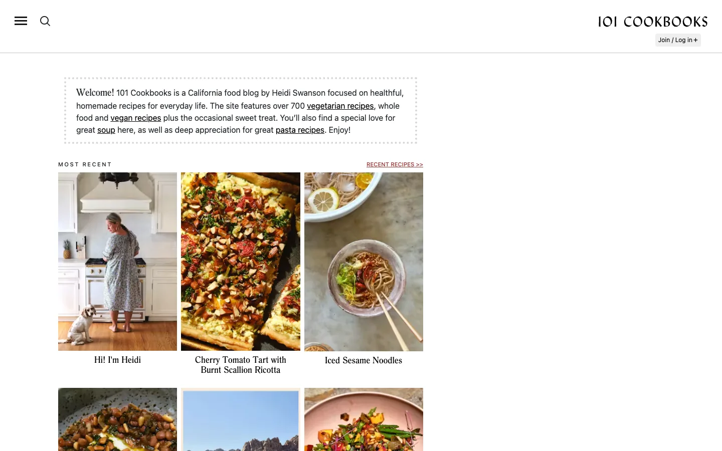 Screenshot of the 101 Cookbooks homepage