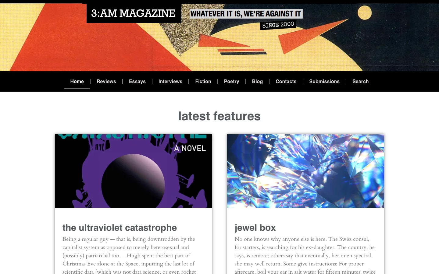 Screenshot of the 3:AM Magazine homepage