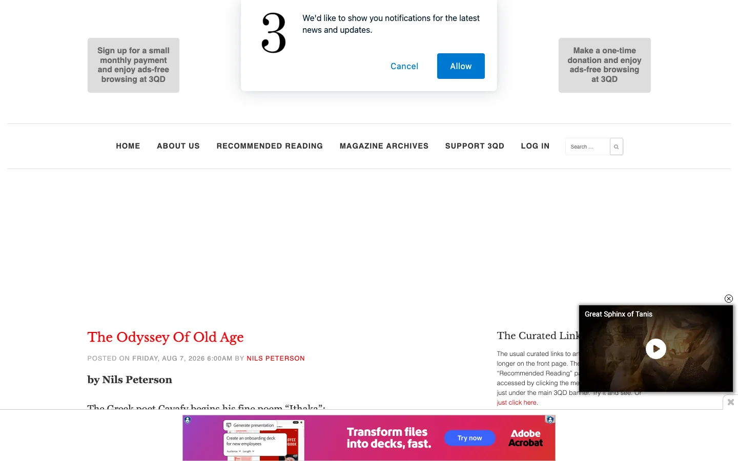 Screenshot of the 3 Quarks Daily homepage