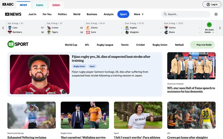 ABC News Sport (Australia) homepage