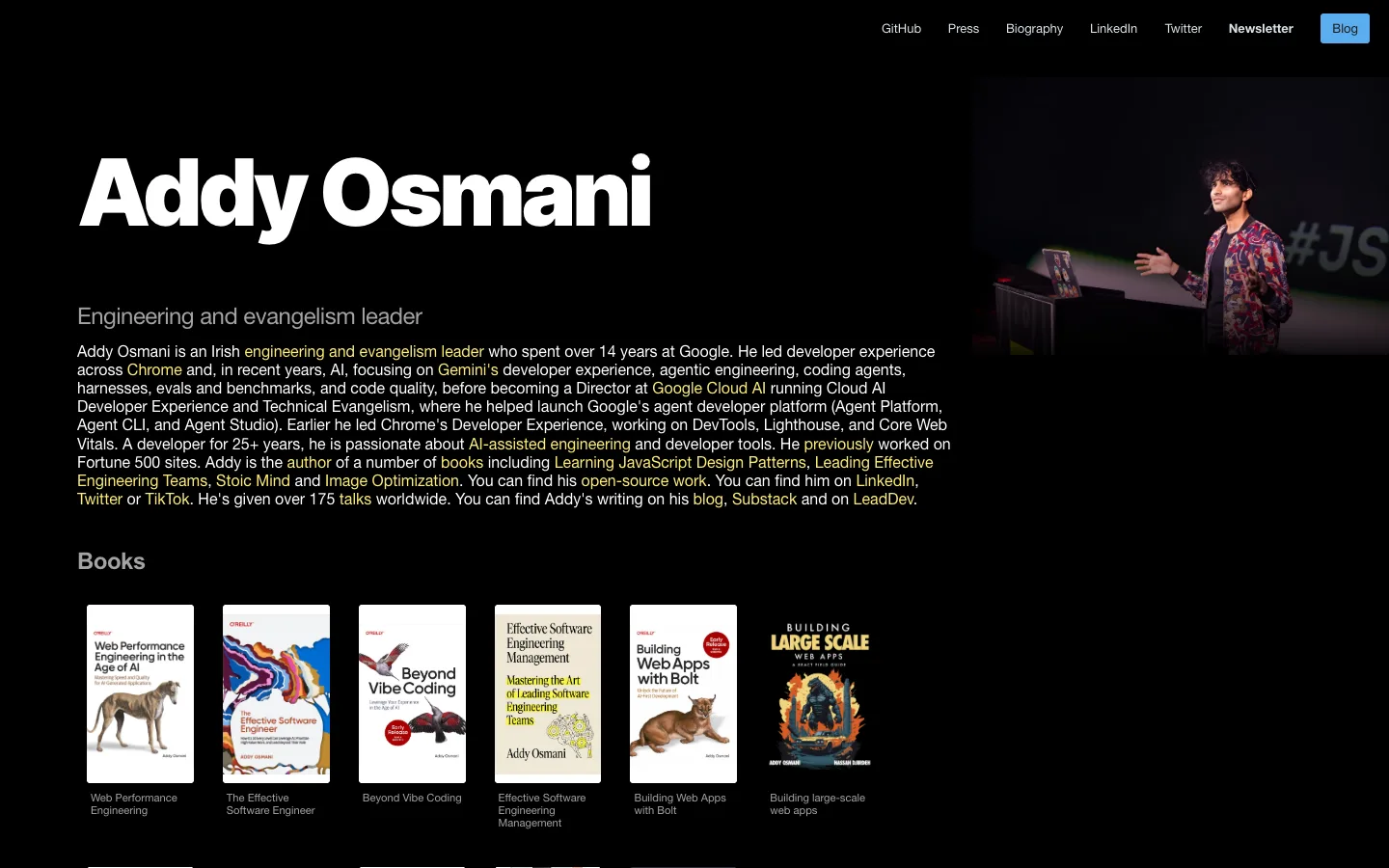Screenshot of the Addy Osmani homepage
