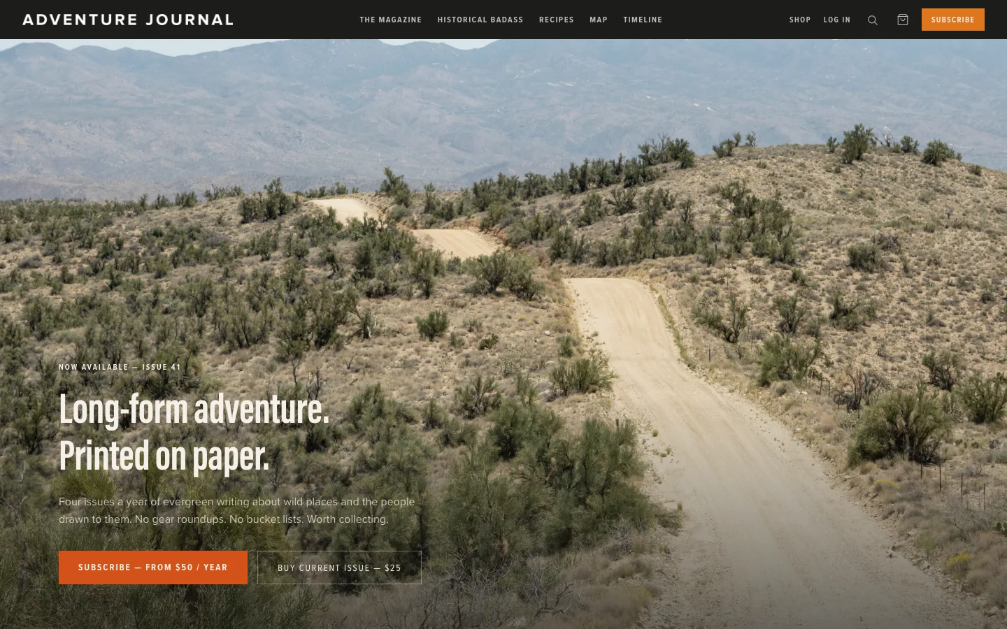 Screenshot of the Adventure Journal homepage