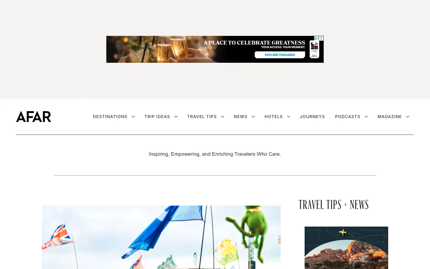 Screenshot of the AFAR homepage