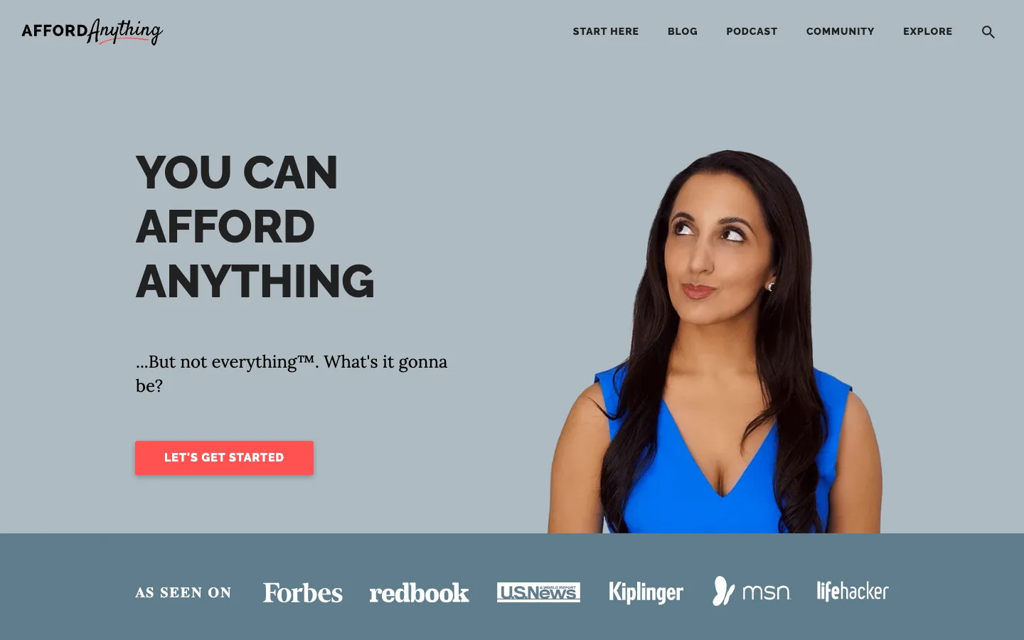 Screenshot of the Afford Anything homepage