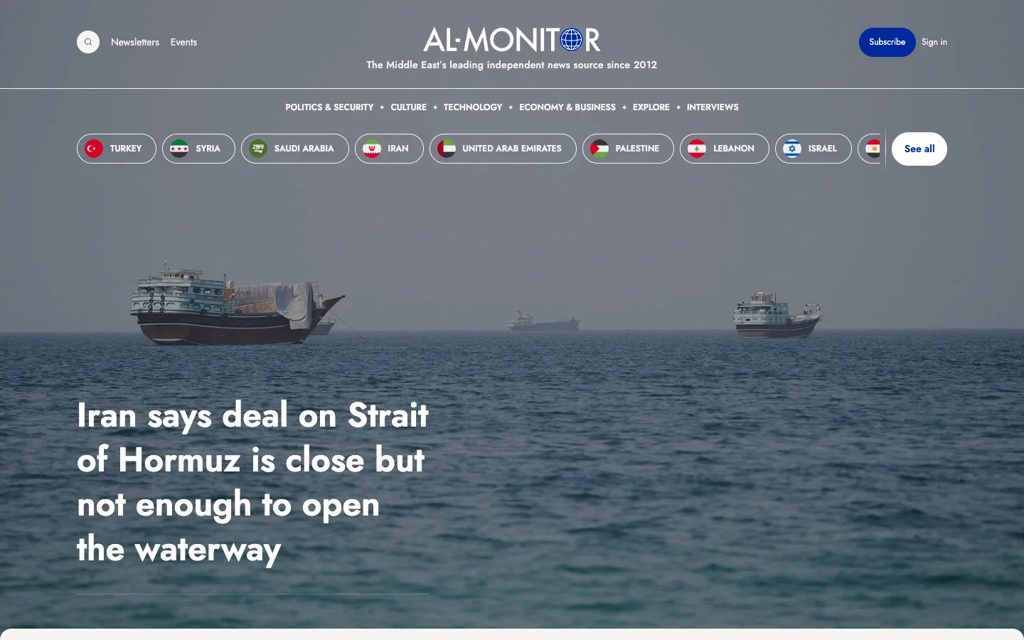 Screenshot of the Al-Monitor homepage