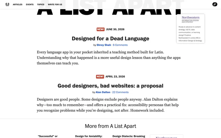 A List Apart homepage