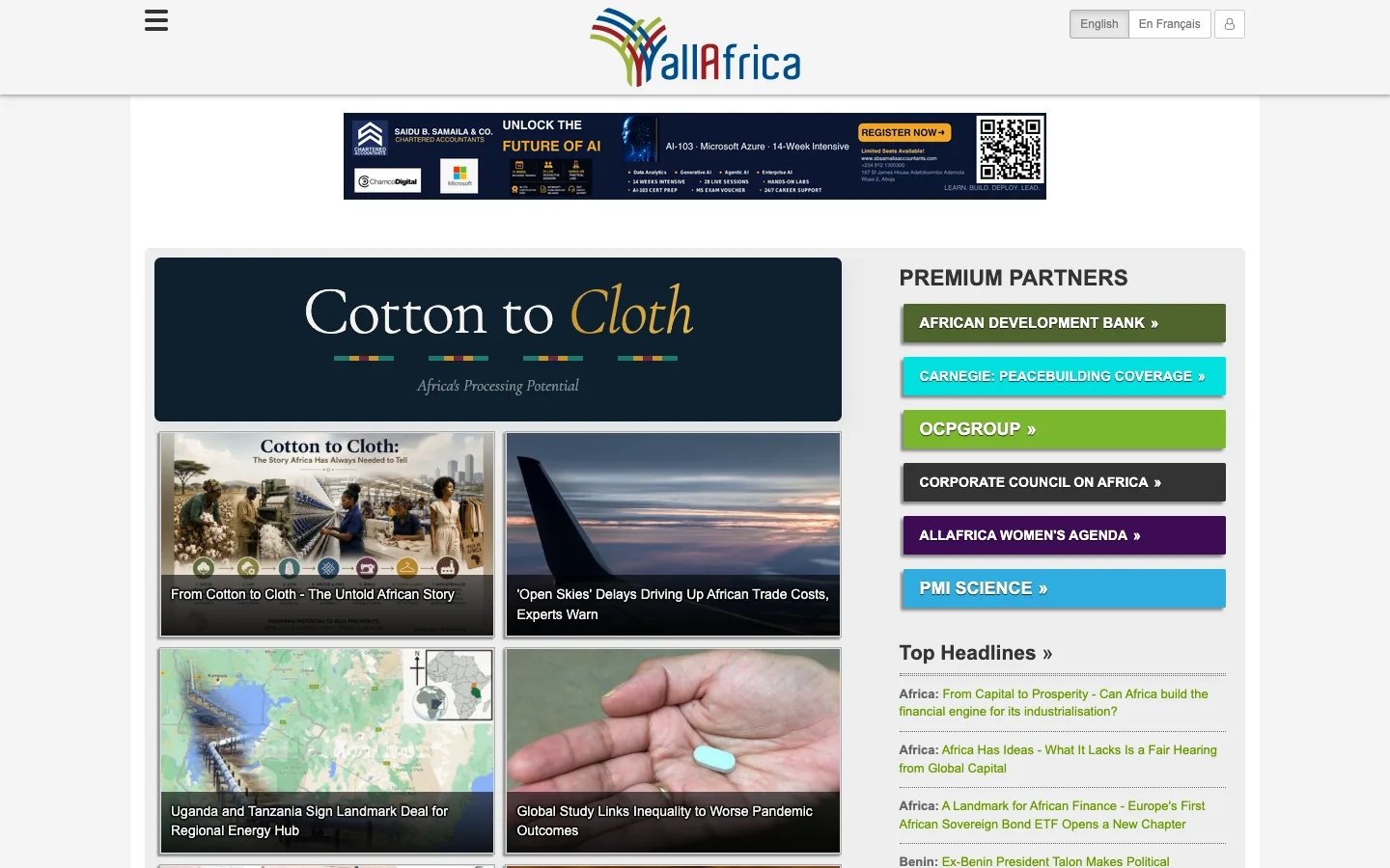 Screenshot of the All Africa homepage