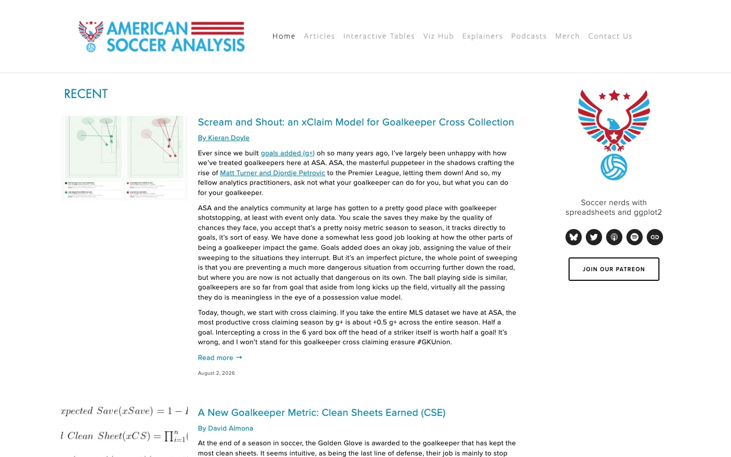 Screenshot of the American Soccer Analysis homepage