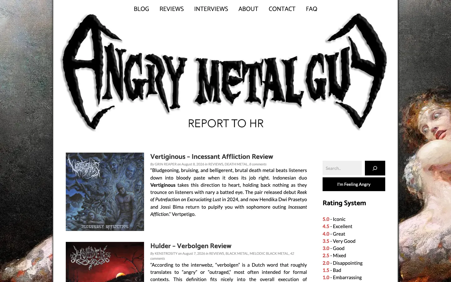 Screenshot of the Angry Metal Guy homepage