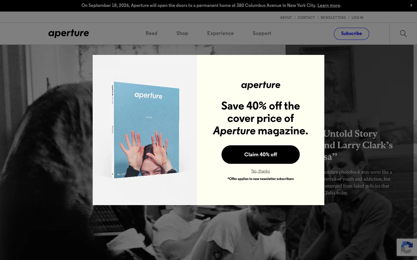 Screenshot of the Aperture homepage