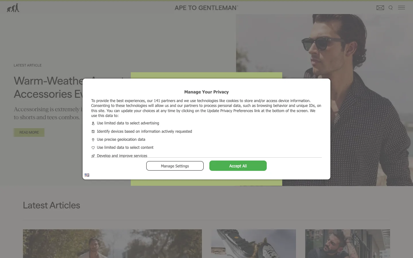 Screenshot of the Ape to Gentleman homepage