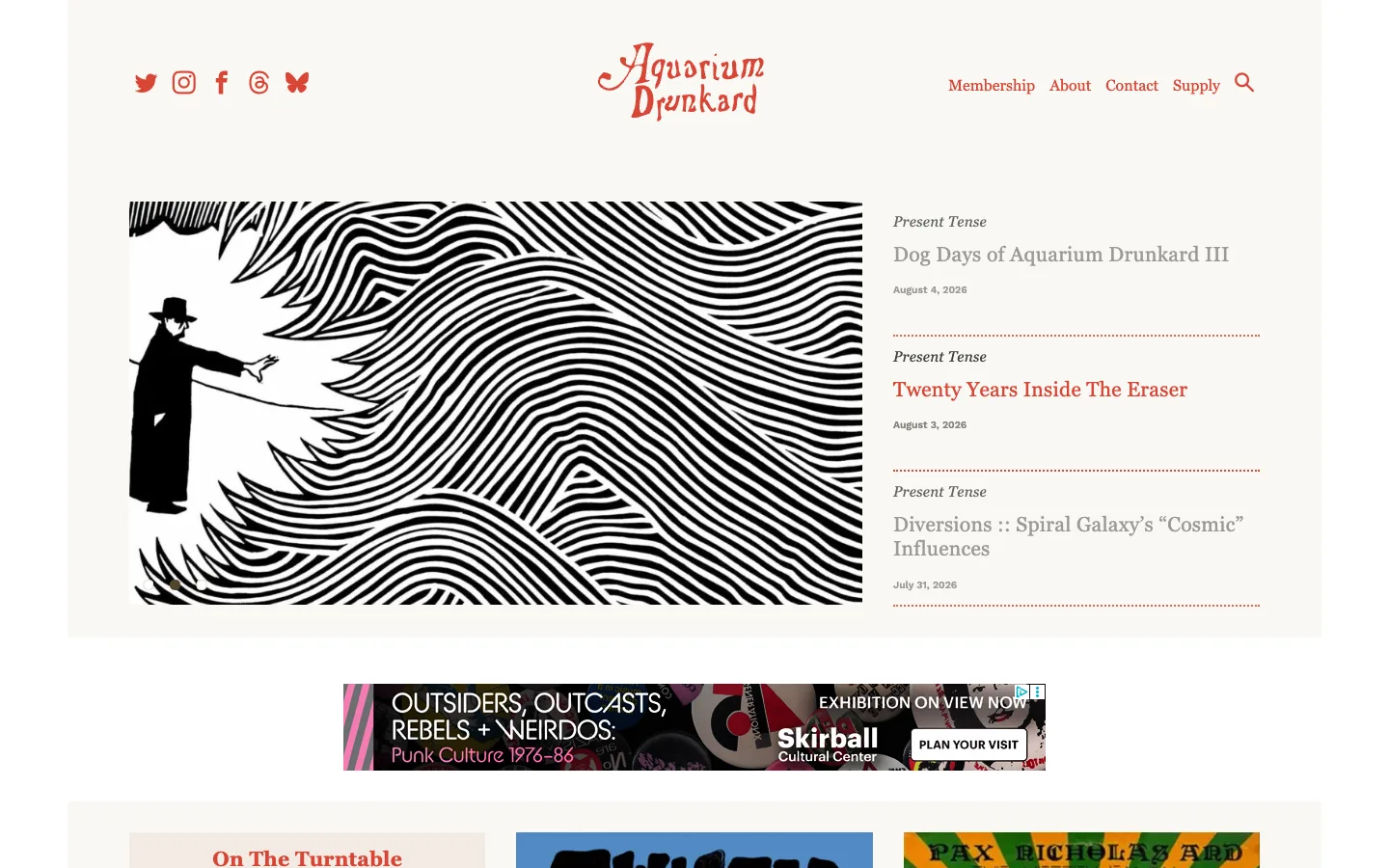 Screenshot of the Aquarium Drunkard homepage