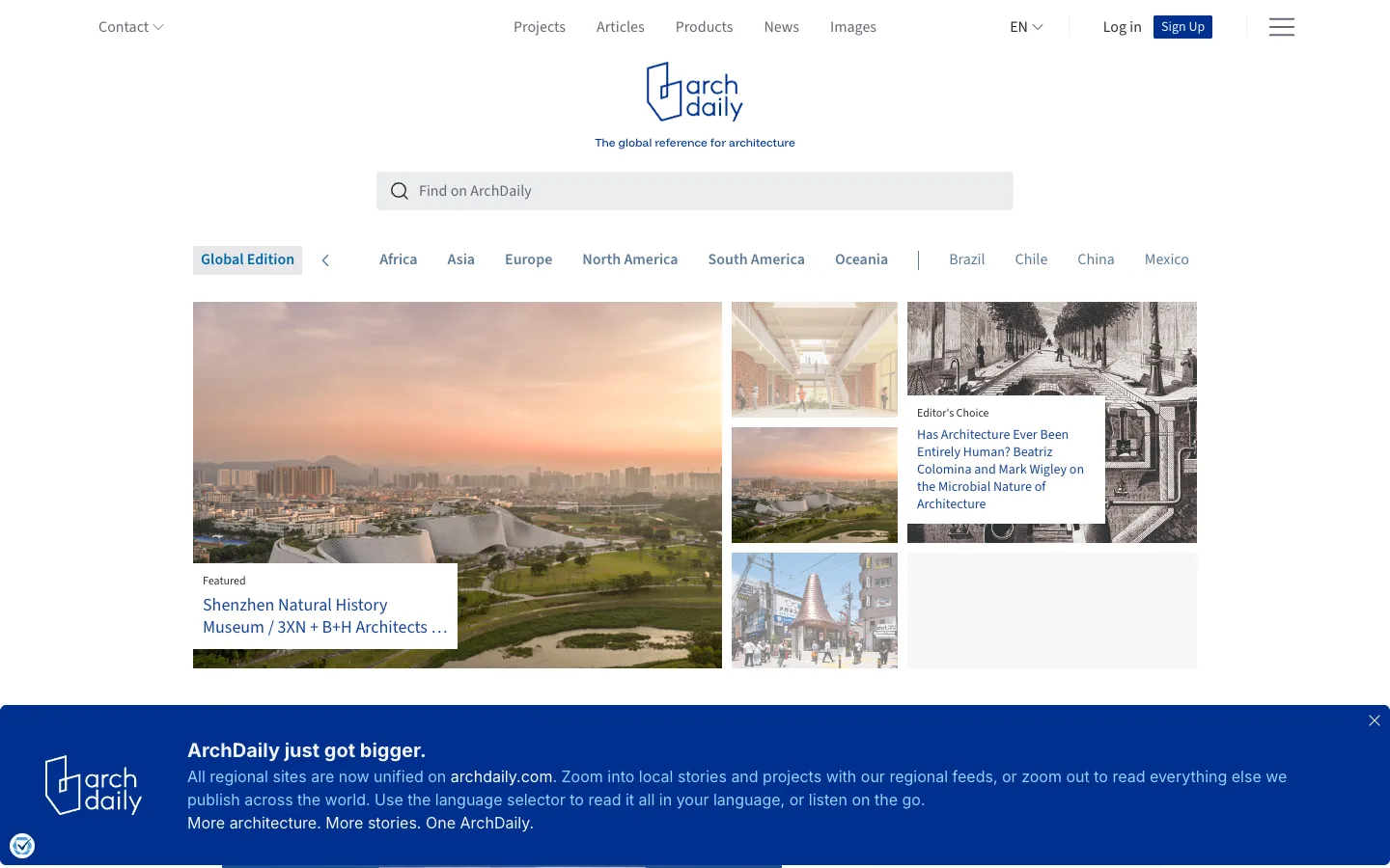 Screenshot of the ArchDaily homepage