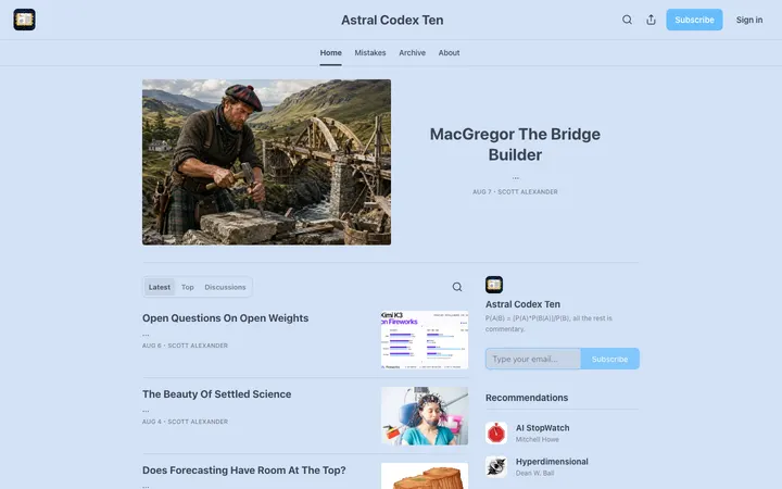 Astral Codex Ten homepage
