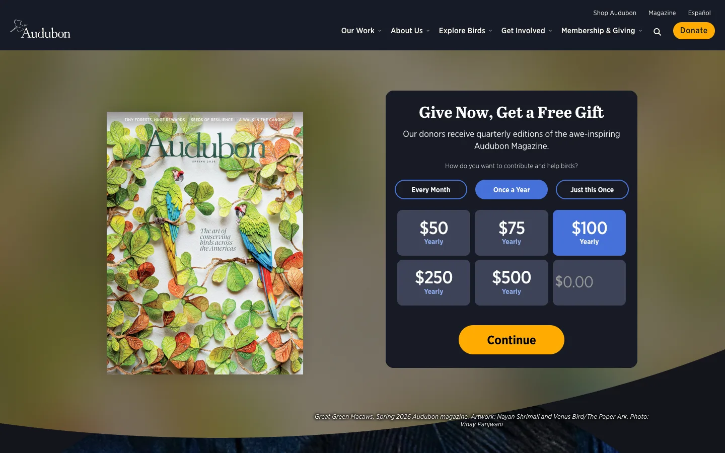 Screenshot of the Audubon Magazine homepage