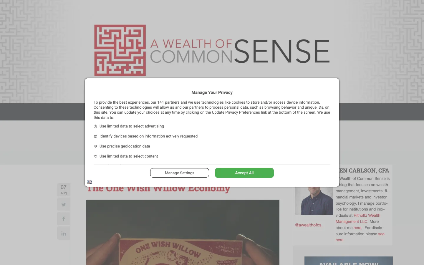 Screenshot of the A Wealth of Common Sense homepage