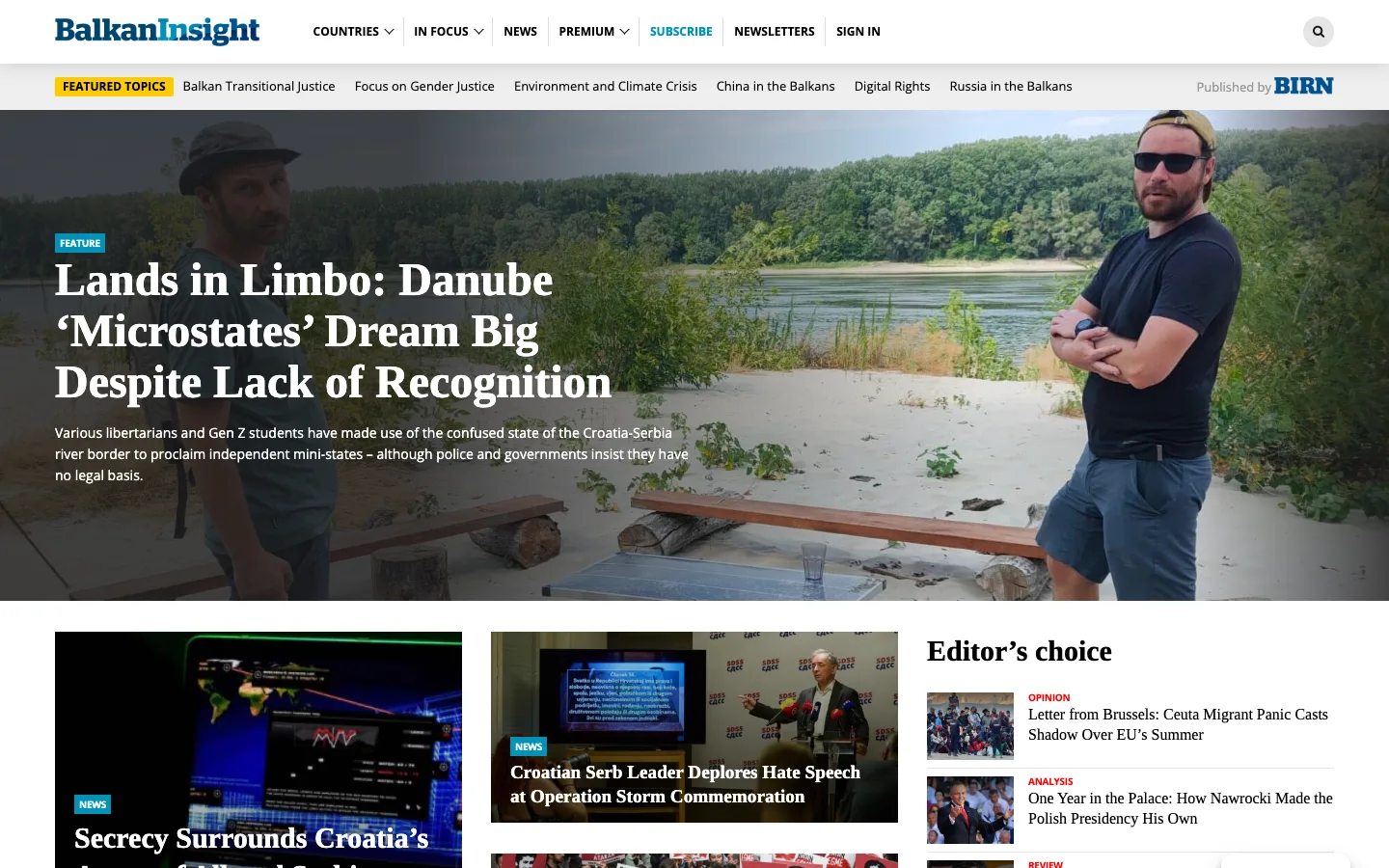 Screenshot of the Balkan Insight homepage