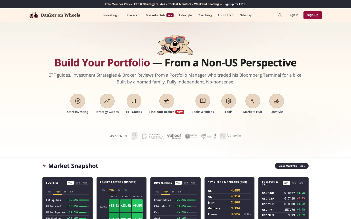 Screenshot of the Banker on Wheels homepage