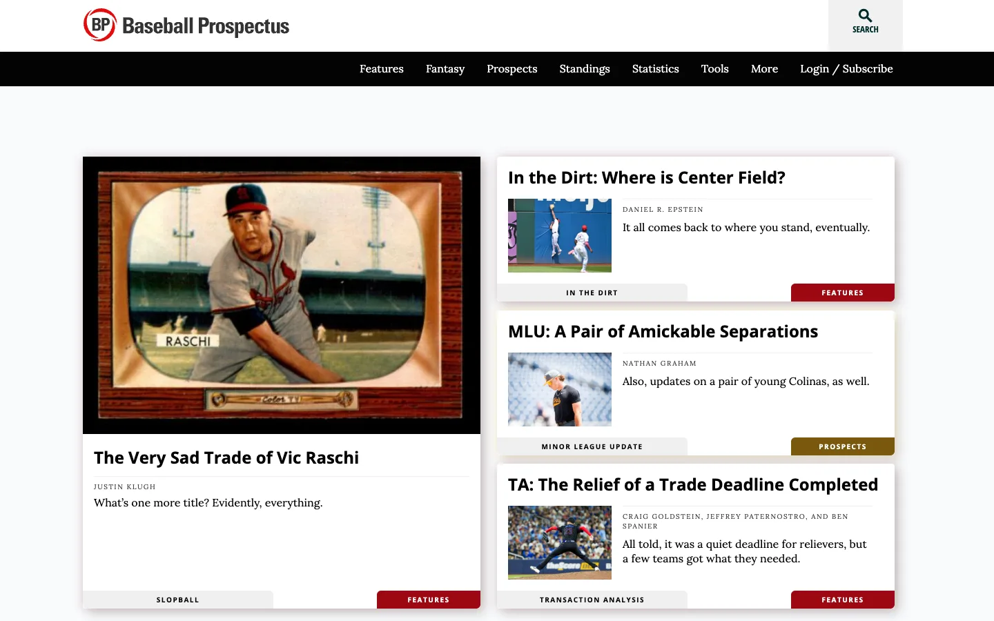 Screenshot of the Baseball Prospectus homepage