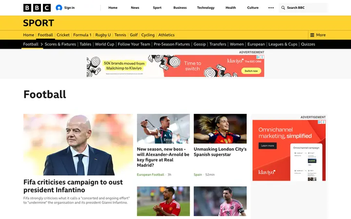BBC Football homepage