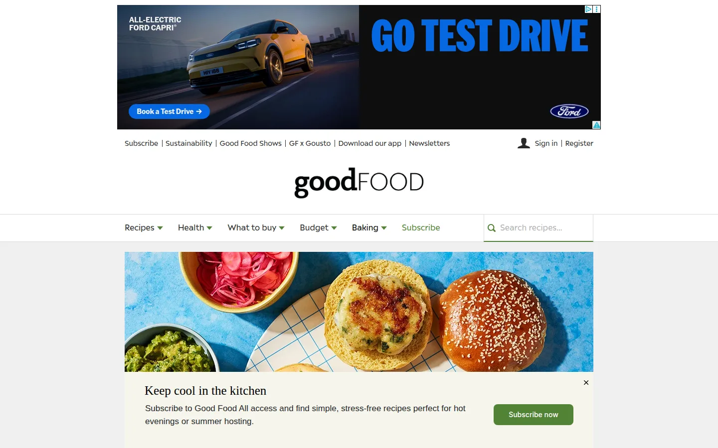 Screenshot of the BBC Good Food homepage