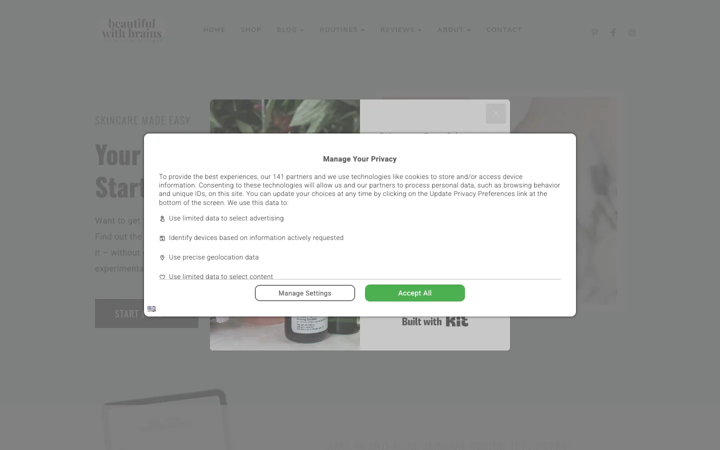 Screenshot of the Beautiful With Brains homepage