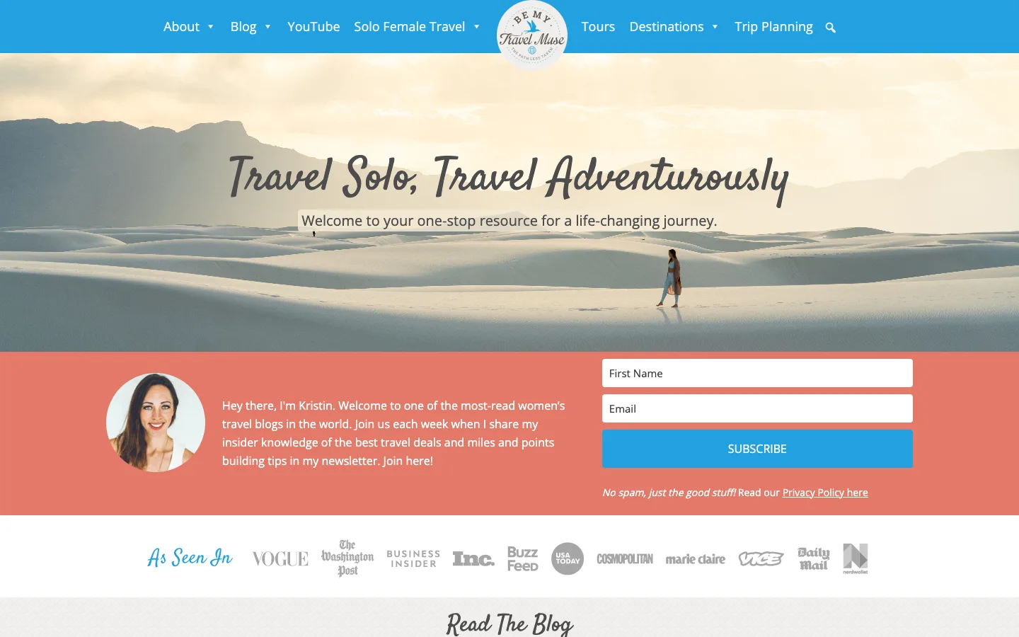 Screenshot of the Be My Travel Muse homepage