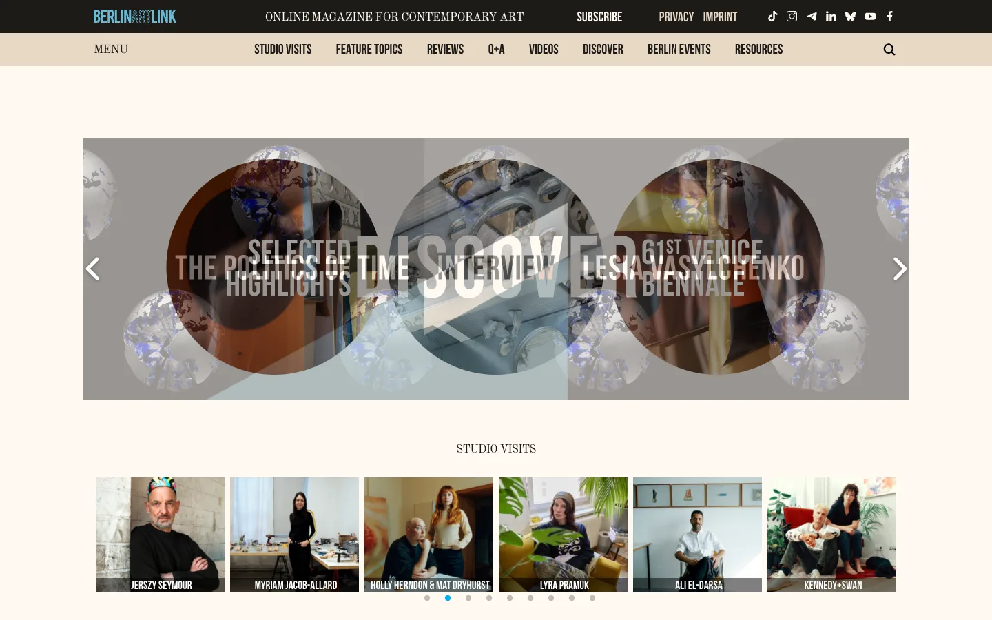 Screenshot of the Berlin Art Link homepage