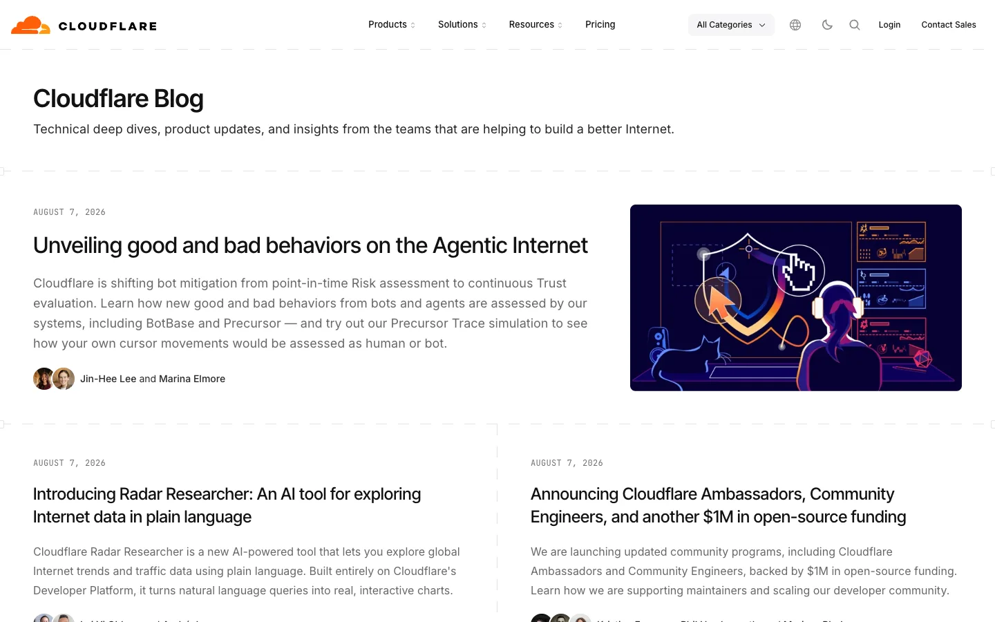 Screenshot of the Cloudflare Blog homepage