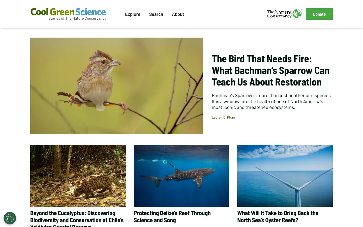 Screenshot of the Cool Green Science homepage