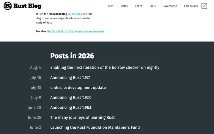 Rust Blog homepage
