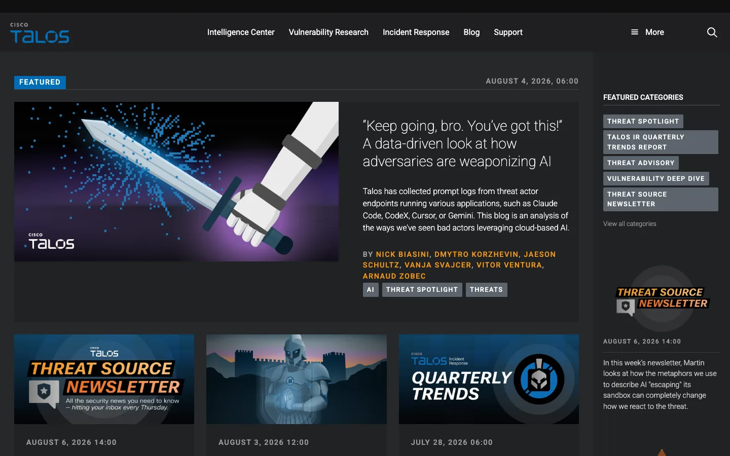 Screenshot of the Cisco Talos homepage