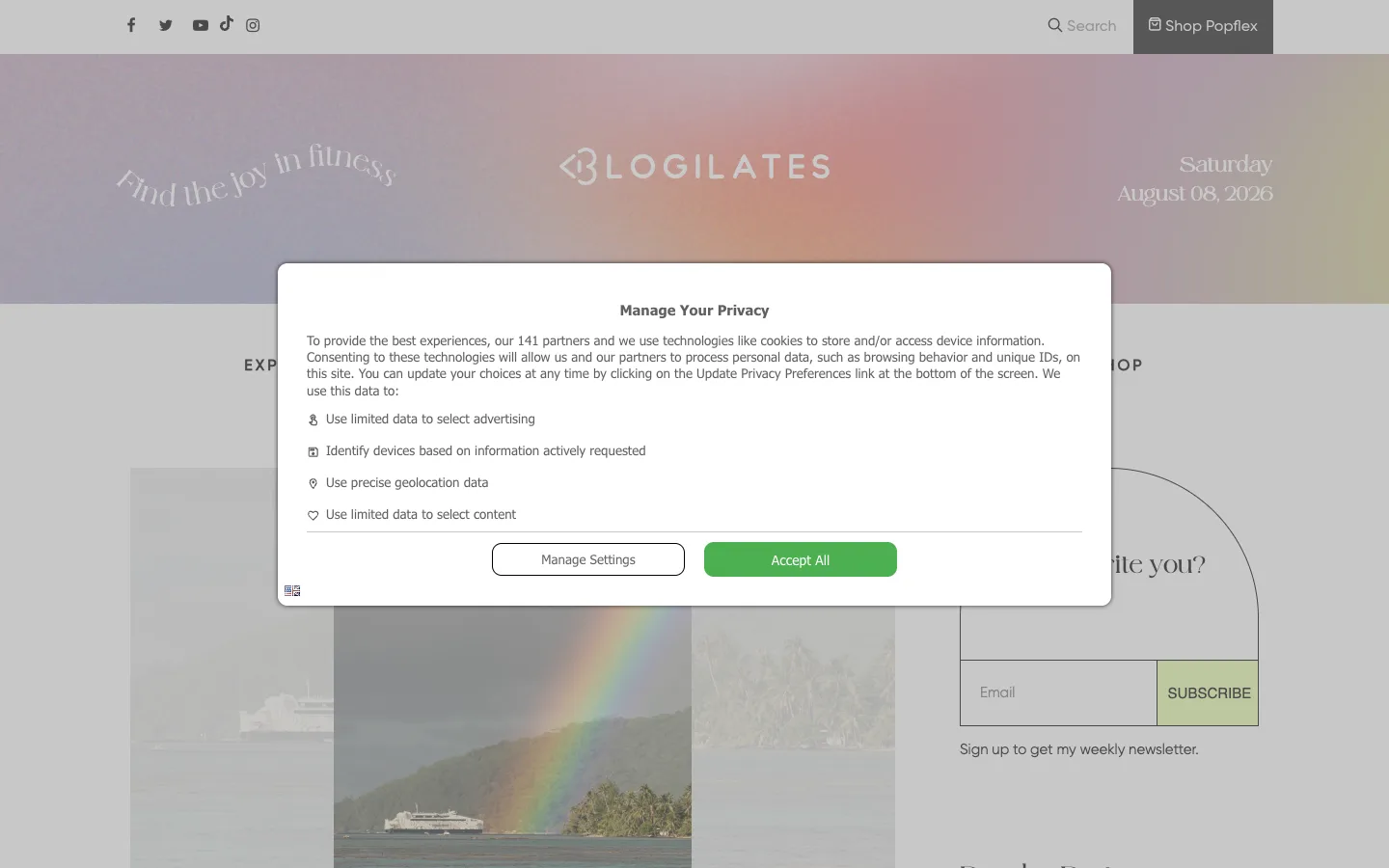 Screenshot of the Blogilates homepage