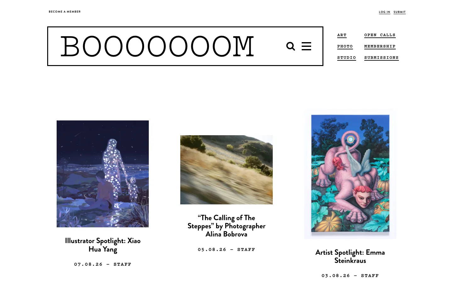 Screenshot of the Booooooom homepage