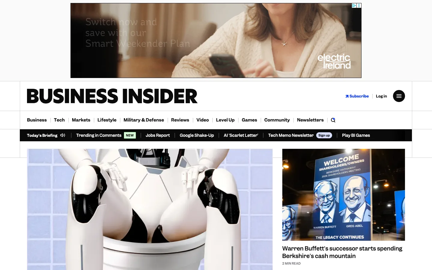 Screenshot of the Business Insider homepage