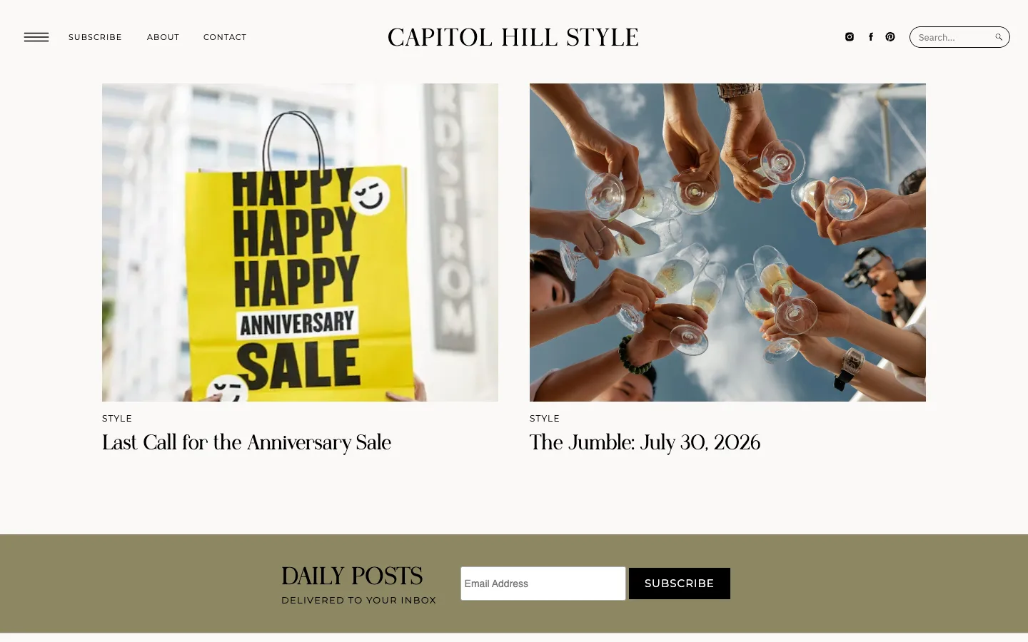 Screenshot of the Capitol Hill Style homepage