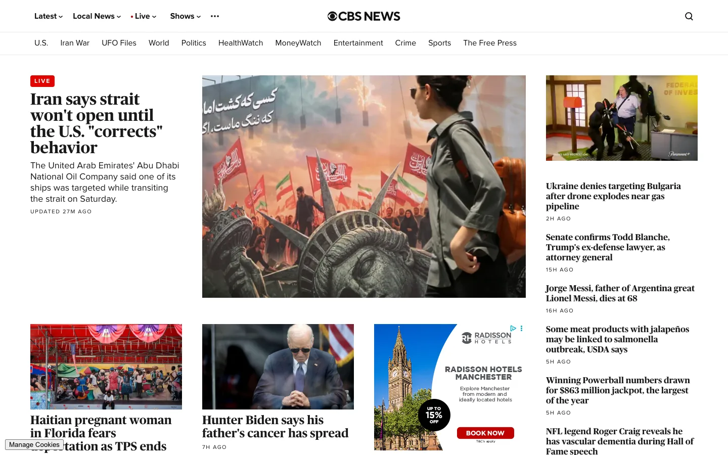 Screenshot of the CBS News homepage