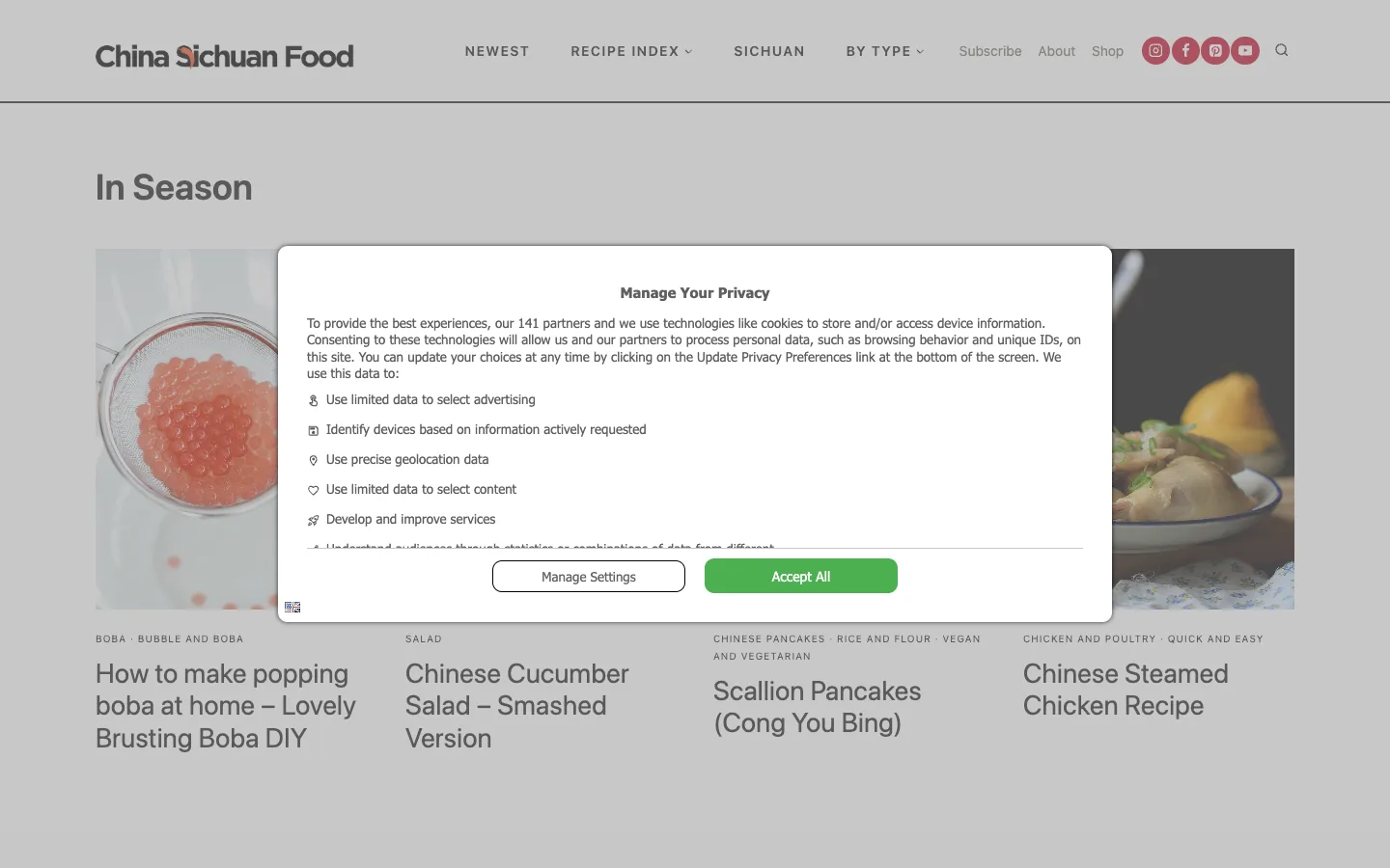 Screenshot of the China Sichuan Food homepage