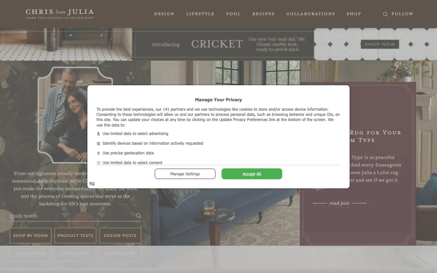 Screenshot of the Chris Loves Julia homepage