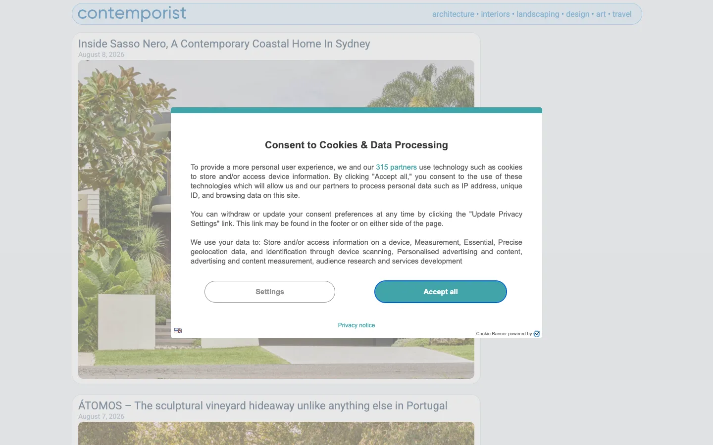 Screenshot of the Contemporist homepage