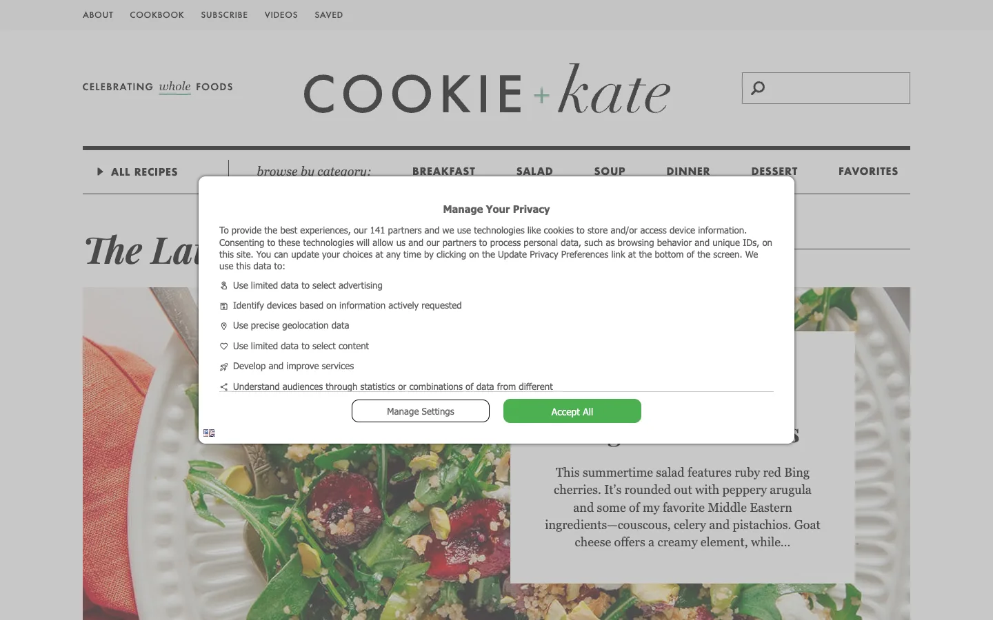 Screenshot of the Cookie and Kate homepage
