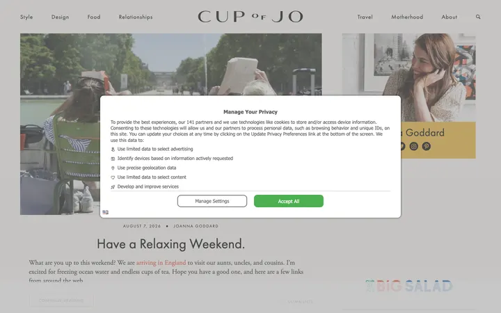 Cup of Jo homepage