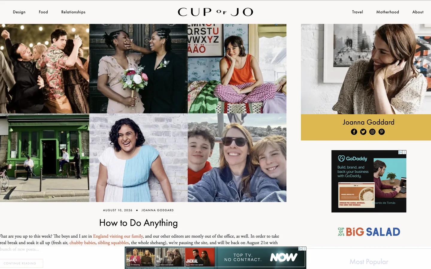 Screenshot of the Cup of Jo homepage