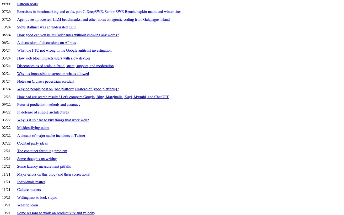 Screenshot of the Dan Luu homepage