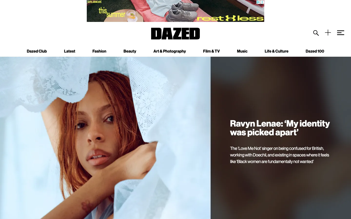 Screenshot of the Dazed homepage