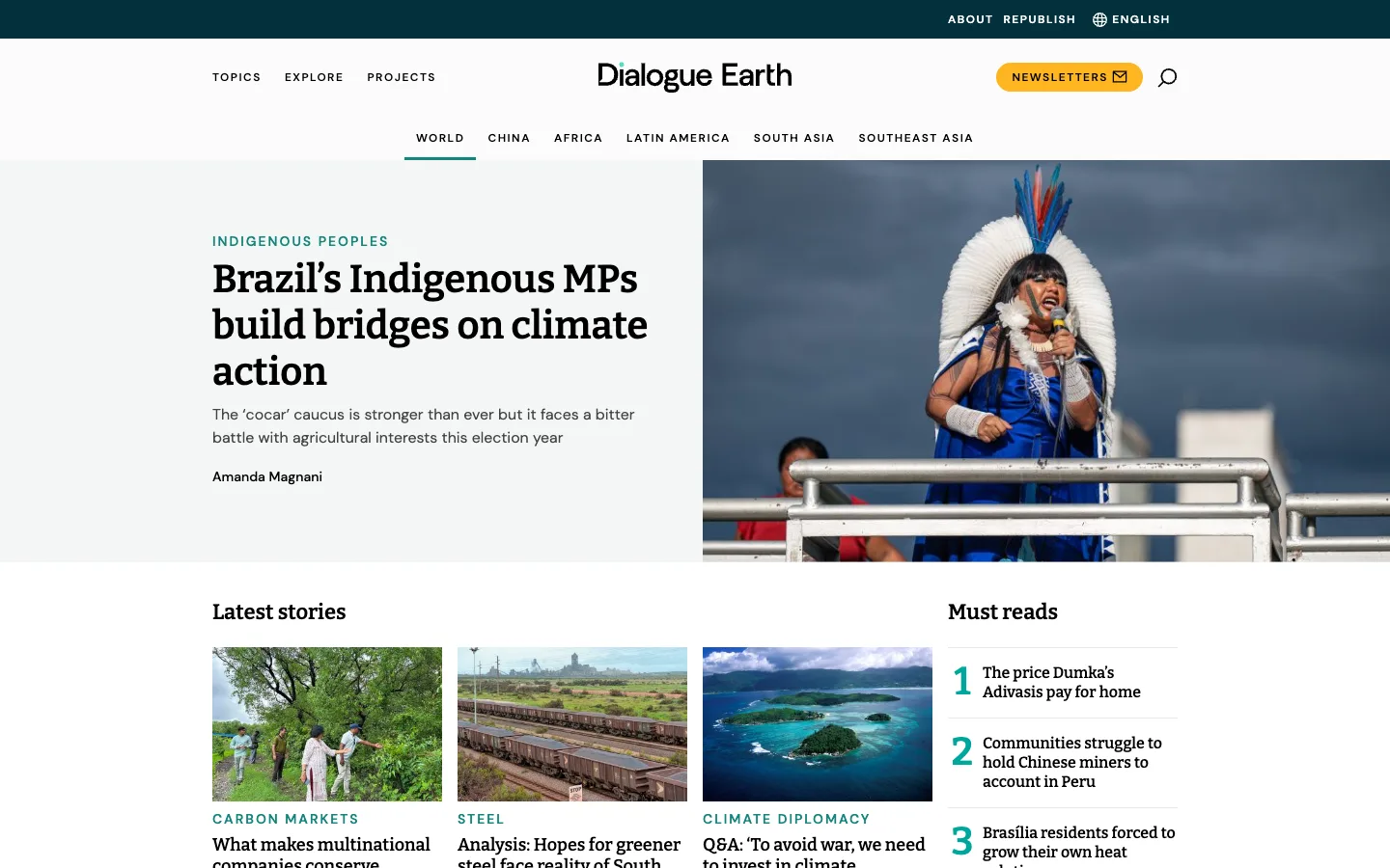 Screenshot of the Dialogue Earth homepage