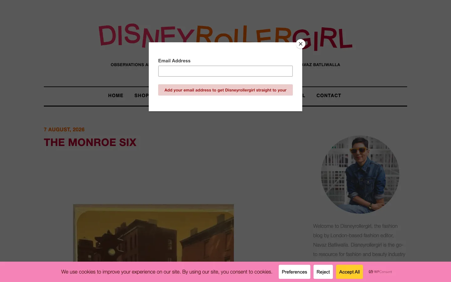 Screenshot of the Disneyrollergirl homepage