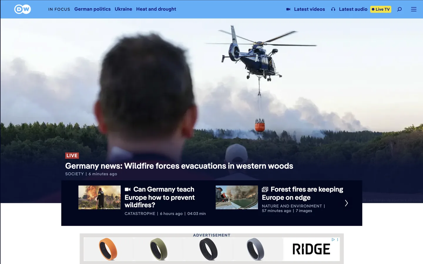 Screenshot of the Deutsche Welle homepage