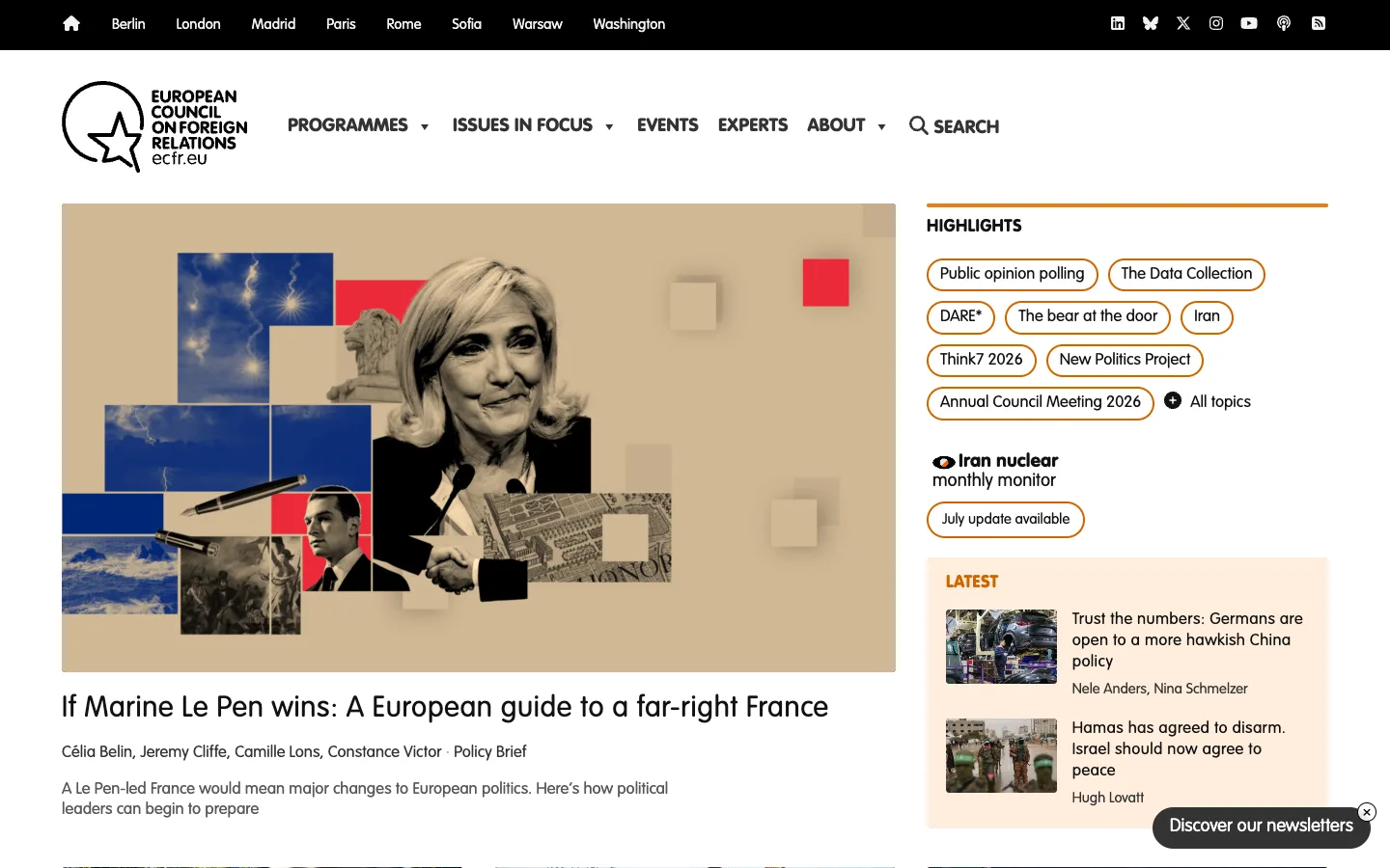 Screenshot of the ECFR (European Council on Foreign Relations) homepage